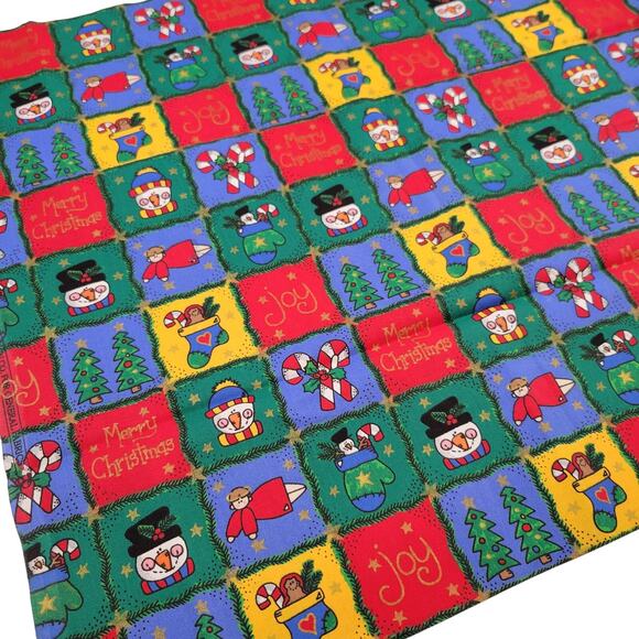Cotton Fabric Christmas Squares Snowman Tree Candy Cane Joy 18 x 44” Holiday - Picture 6 of 14